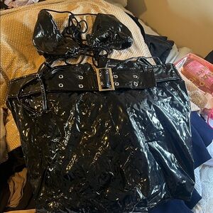 Black Patent Leather Skirt and Top Set
